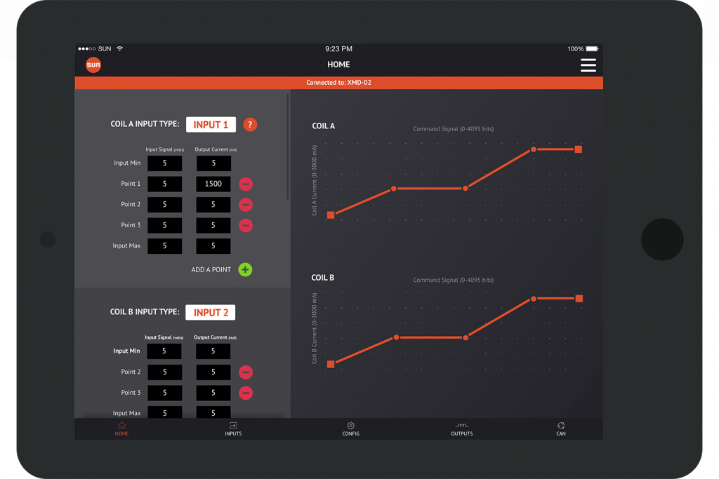 XMD Mobile App on iPad for electro-proportional valve controller